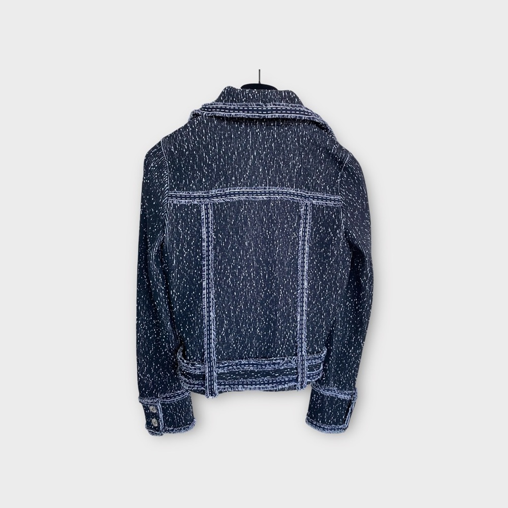 Authentic Versace cropped boucle tweed navy blue moto trucker denim jacket s m - Picture 5 of 13
